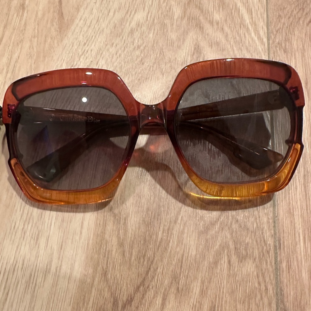 Authentic CHRISTIAN DIOR Square Gaia Sunglasses Brown Orange - Pre-owned